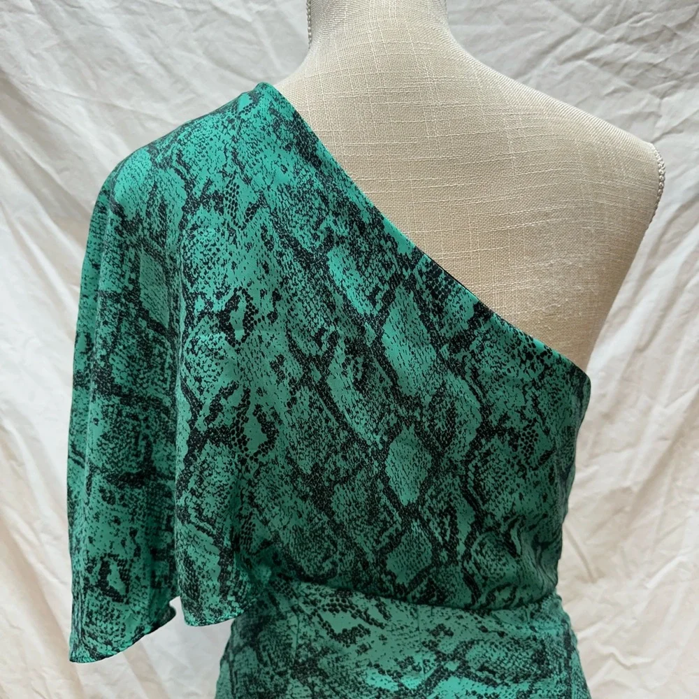 DO+BE Green Animal Print One Shoulder Dress Size Small - Picture 7 of 11